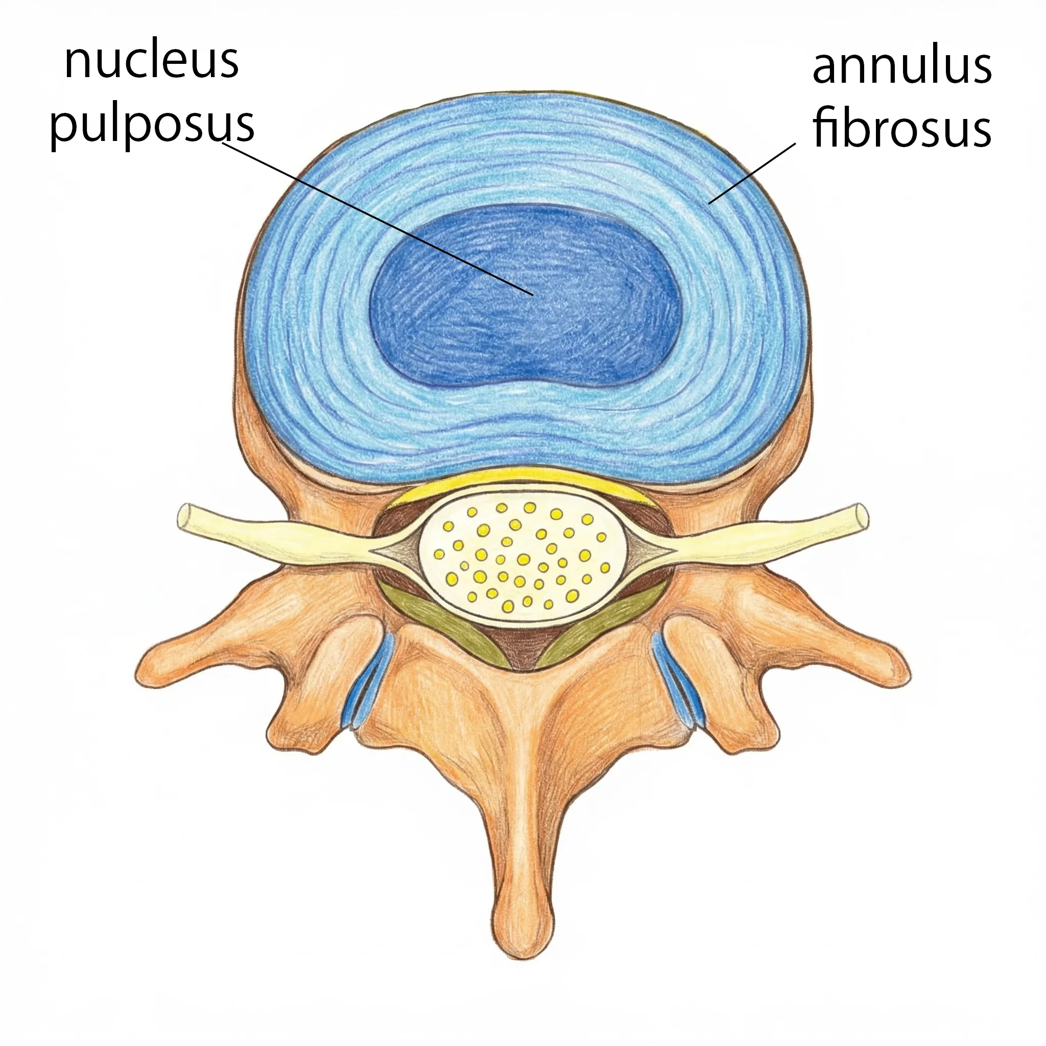 Structure of an intervertebral disc showing nucleus pulposus and annulus fibrosus