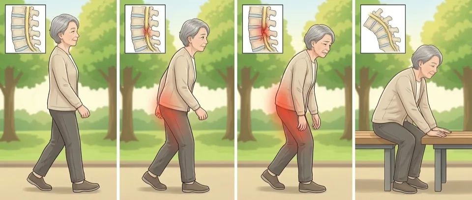 歩行時の痛みの進行と脊柱管の変化