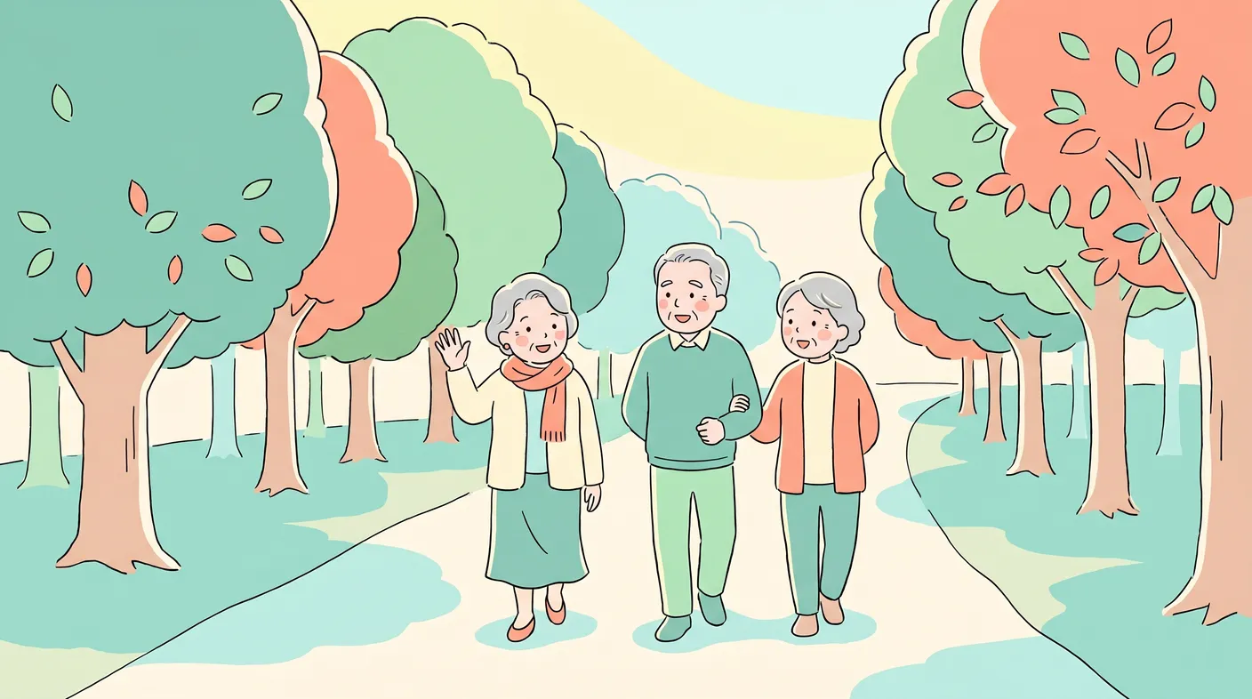 公園を一緒に散歩する年配の人たち