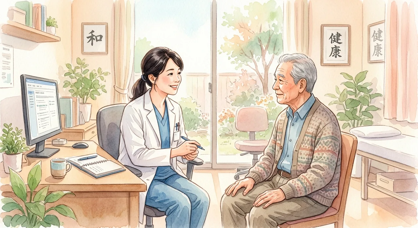 穏やかな雰囲気の中、医師が患者さんの話に耳を傾けている問診の様子