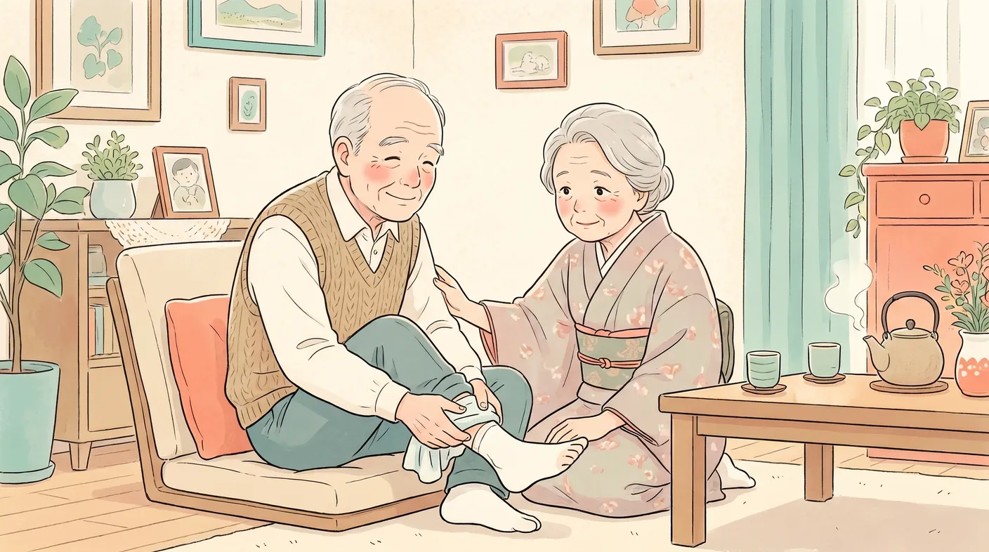 自宅で足の変化にそっと気を配る年配のご夫婦
