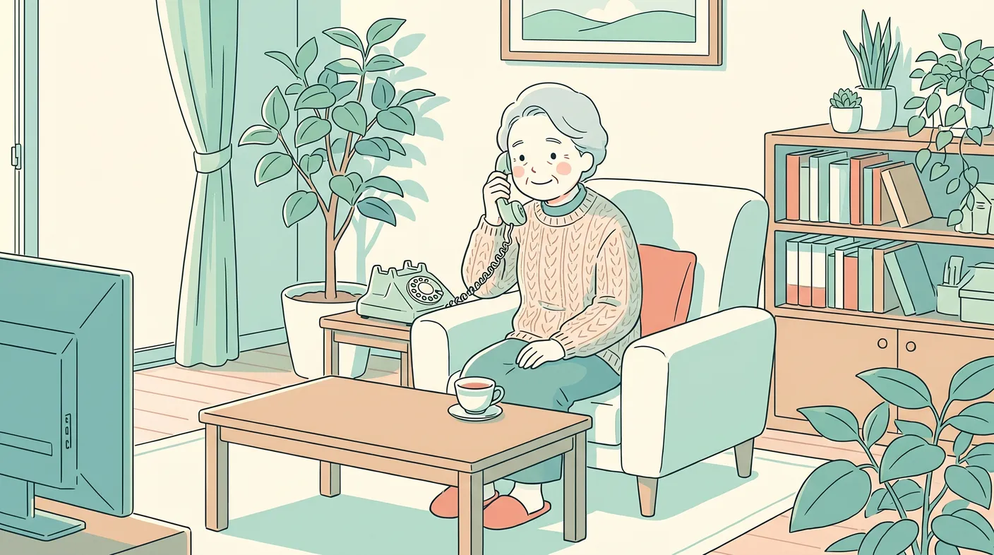 An older person who has noticed a worrying symptom calmly phoning for advice